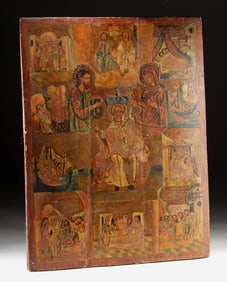 18th C. Greek Orthodox Hagiographic Icon St. Nicholas Wonderworker