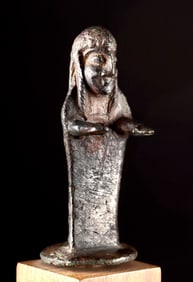 Etruscan Bronze Votive Female Deity, Possibly Turan or Athena Hippeia