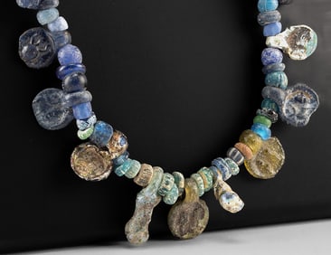 Roman / Byzantine Necklace, Ancient Glass Beads with Protective Pendants