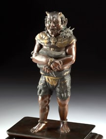 Japanese Meiji Gilt Bronze Oni w/ Dragon, Miyao Eisuke