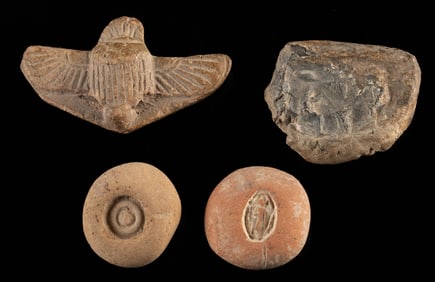 Ancient Egyptian Pottery Molds + Winged Scarab (4 pcs)
