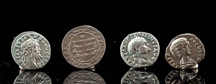 4 Ancient Silver Coins Imperial Rome & Abbasid Era