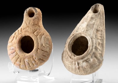 Pair of Roman Holy Land Pottery Oil Lamps