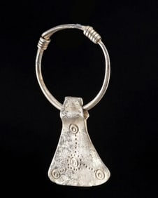 Viking Silver Axe Head Pendant with Incised Design