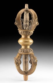 18th C. Tibetan Buddhist Brass Dorje with Makara Heads