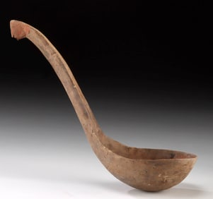 Chinese Han Dynasty Pottery Ladle with Cinnabar Pigment