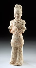 Chinese Tang Dynasty Pottery Standing Warrior Figure