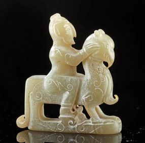 Qing Dynasty Nephrite Jade Rider on Mythical Beast
