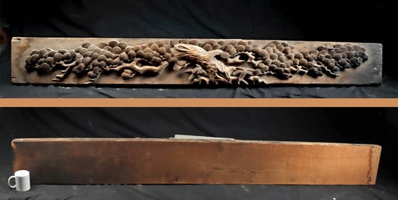 Long Japanese Edo-Meiji Wood Transom Relief Tree Motif