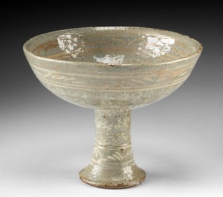 Korean Koryeo Celadon Stem Cup - Inlaid Stoneware