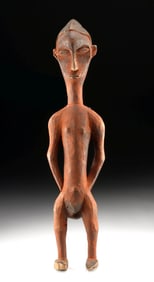 20th C. Pende Wood Rattle Figure w/ Tukula Powder