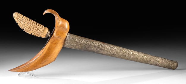 Indonesian Kris with Bone Hilt & Silver Sheath Jacket