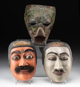 Trio of Balinese Polychrome Wood Topeng Dance Masks