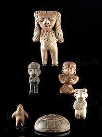 5 Pre-Columbian Pottery Figures & Spindle Whorl
