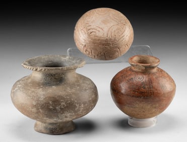 Group of 3 Pre-Columbian Pottery Jars & Incised Dish