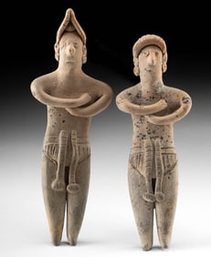 Pair of Colima Pottery Standing Shaft Tomb Flat Figures