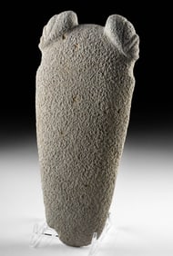 Ancient Caribbean Taino Stone Dual-Headed Celt Carving
