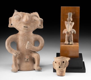 3 Pre-Columbian Pottery Figures from Mexico & Colombia