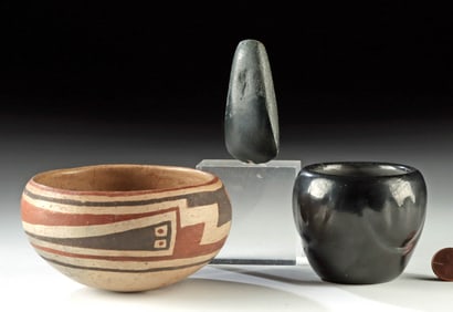 Casas Grandes & Santa Clara Pottery Vessels, Stone Celt