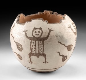 Early 1900s Zuni Pueblo Pottery Jar, Frogs & Tadpoles