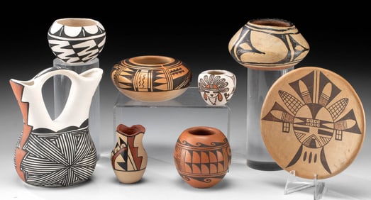 8 Various Pueblo Pottery Vessels, Signed Sakeva & Huma