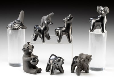 Signed Santa Clara Pueblo Blackware Animal Figurines, 7