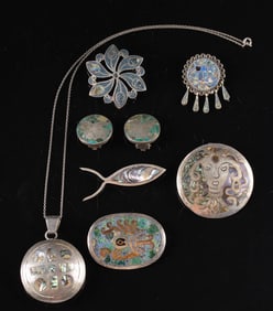 Mexican Taxco Marked Silver & Stone Jewelry Collection