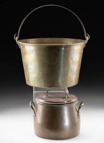1800s New England Copper Pot & Brass Pail