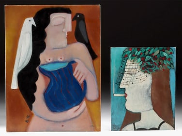 2 Rose Walton Paintings - "Conscience" & "Smoking Eve"