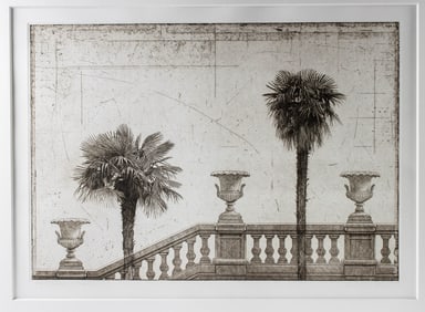 Dave Smith-Harrison Etching "Two Palms w/ Urns" (2002)