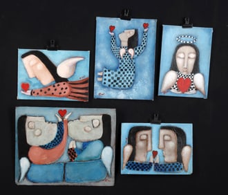 Five Rose Walton Angel Paintings on Wood & Canvas
