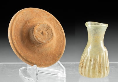 Egyptian Terracotta Lid + Roman Glass Vial