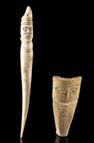 5th C. Egyptian Coptic Bone Figural Hairpin + Talisman