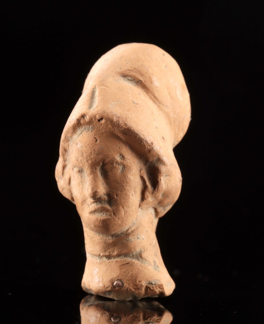 Greek Terracotta Head of Athena - Corinthian helmet (1 of 3)