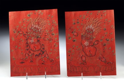 Two Tibetan Drawings on Paper of Wrathful Deities