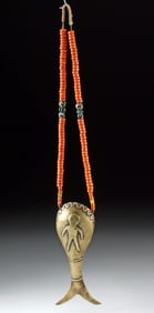 Naga Konyak Beaded & Brass Fish Pendant Necklace