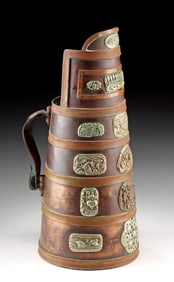 Mongolian Copper Dombo Tea Vessel w/ Brass Appliques