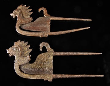 19th C. Java Iron Betel Nut Cutters w/ Silver Inlay