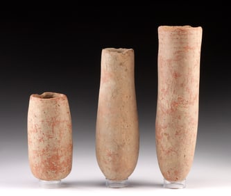 Three African Djenne Redware Cylindrical Vessels & Cup