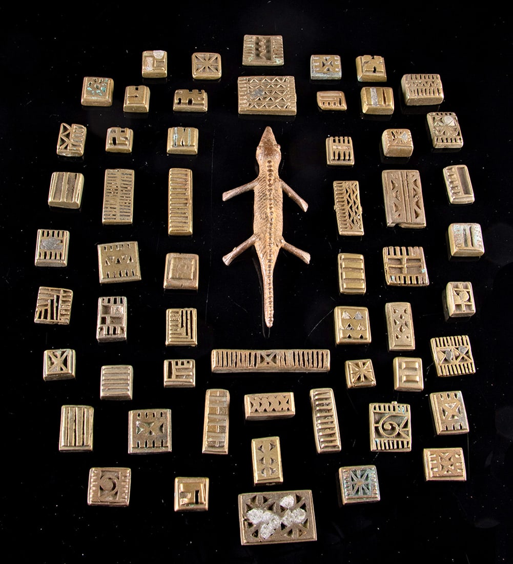 56 African Ashanti Brass Gold Weights & Lizard Figurine (1 of 2)