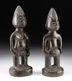 Matched Pair of Yoruba Ibeji Wood & Brass Twin Figures