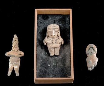 Colima, Valdivian, & Chupicuaro Pottery Figures (3)