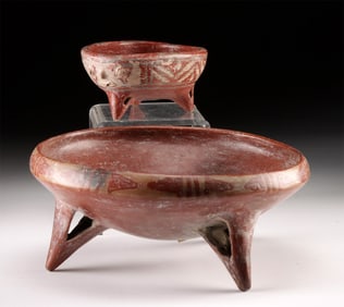 Two Chupicuaro Polychrome Pottery Tripod Bowls