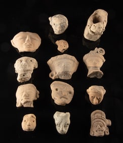 Lot of 11 Huastec & 2 Maya Pottery Heads