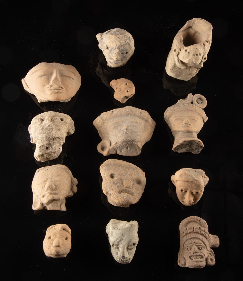 Lot of 11 Huastec & 2 Maya Pottery Heads (1 of 1)