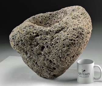 Large Pre-Columbian Basalt Molcajete (Mortar)
