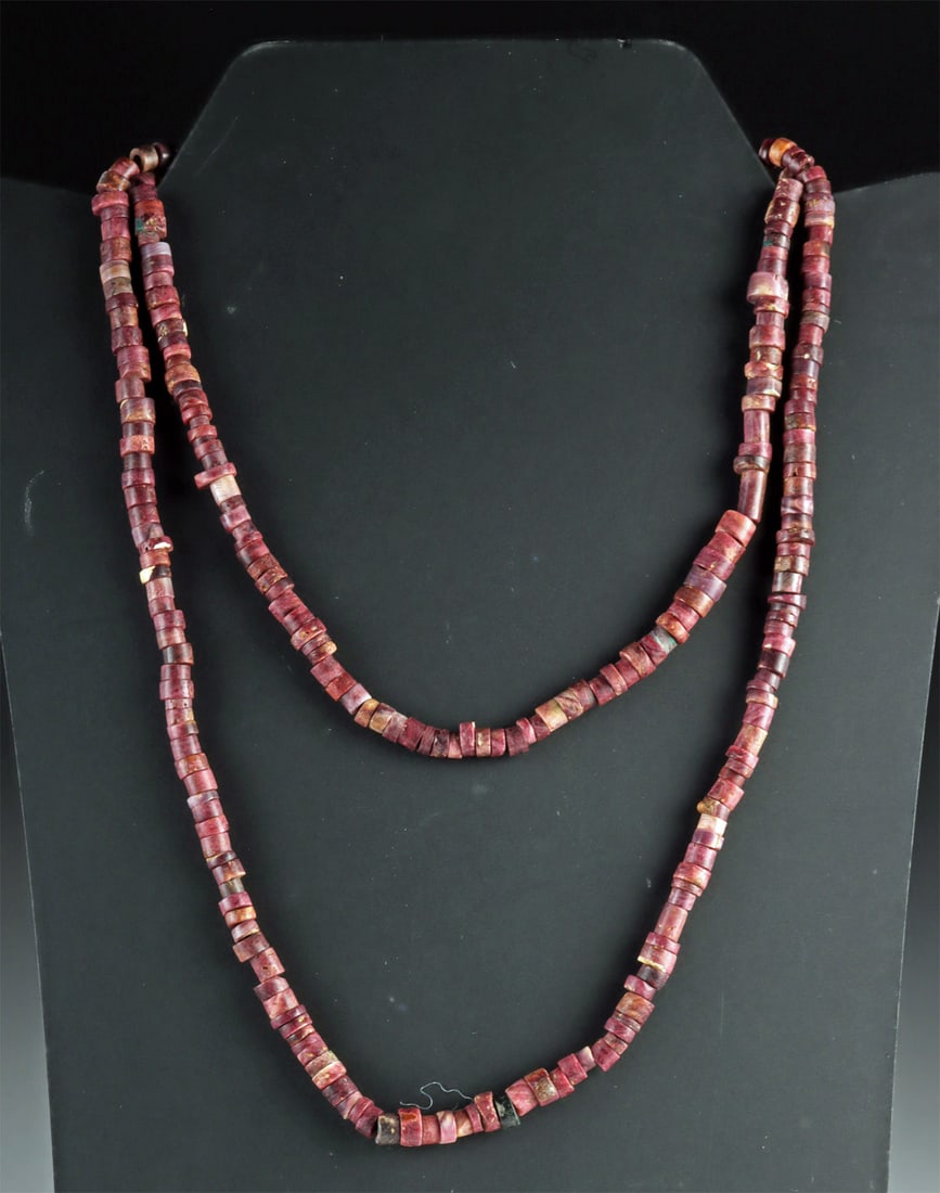 Pre-Columbian Purple Spondylus Shell Bead Necklace: **Originally Listed At $300** Pre-Columbian, Colombia, ca. 1000 to 1500 CE. A strand of ancient shell beads, originally used as adornment and prestige, now restrung into a wearable necklace. The small
