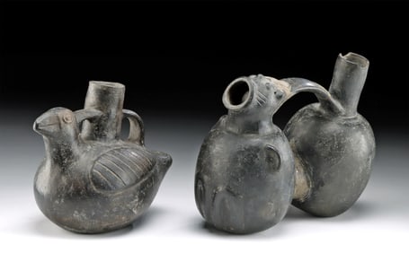 Two Chimu-Inca Blackware Pottery Stirrup Vessels