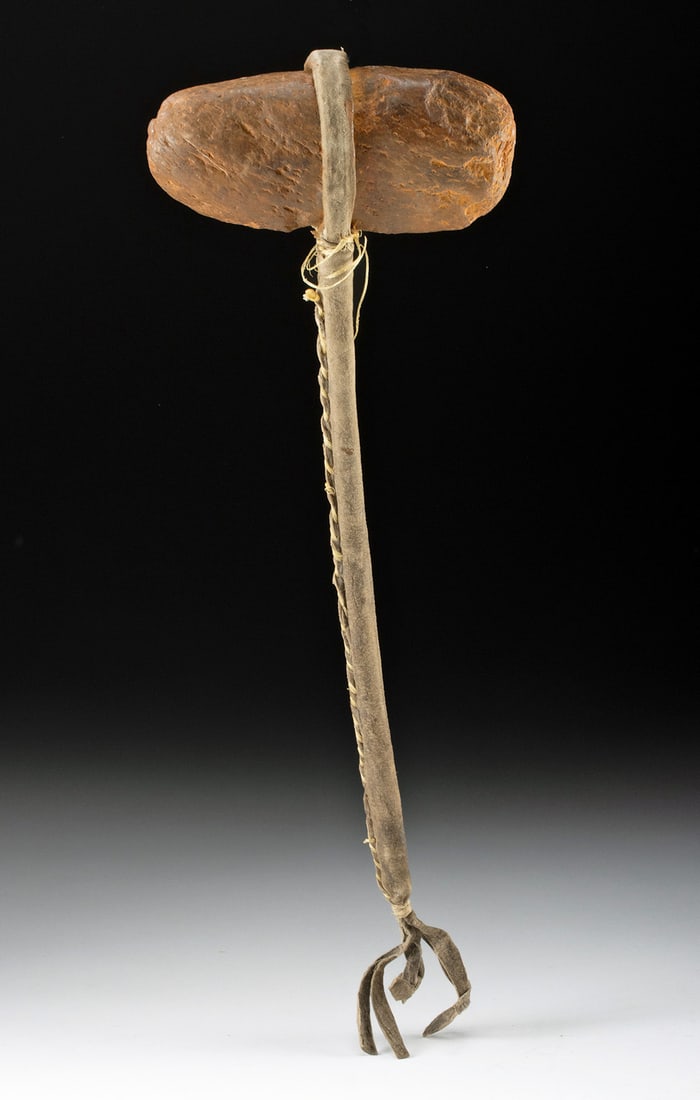 Early Lakota (Sioux) War / Dance Club, Stone Head: **Originally Listed At $350** Native American, Western United States, Plains Tribes, Dakota / Lakota (Sioux), ca. early 20th century CE. A dance / war club with a stone head mounted on a long and slen