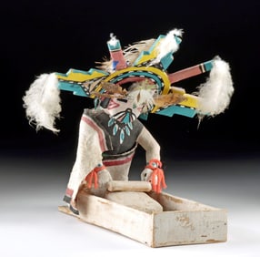 Hopi Wood Salako Mana Kachina w/ Metate & Mano